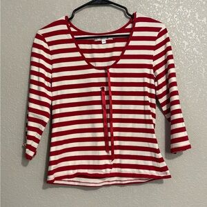 LK Bennett Red and White Striped Long Sleeve Top
